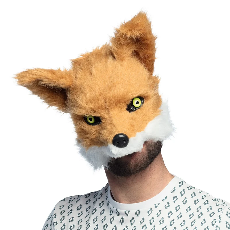 Pluchen halfmasker vos deluxe bruin met witte snuit heren