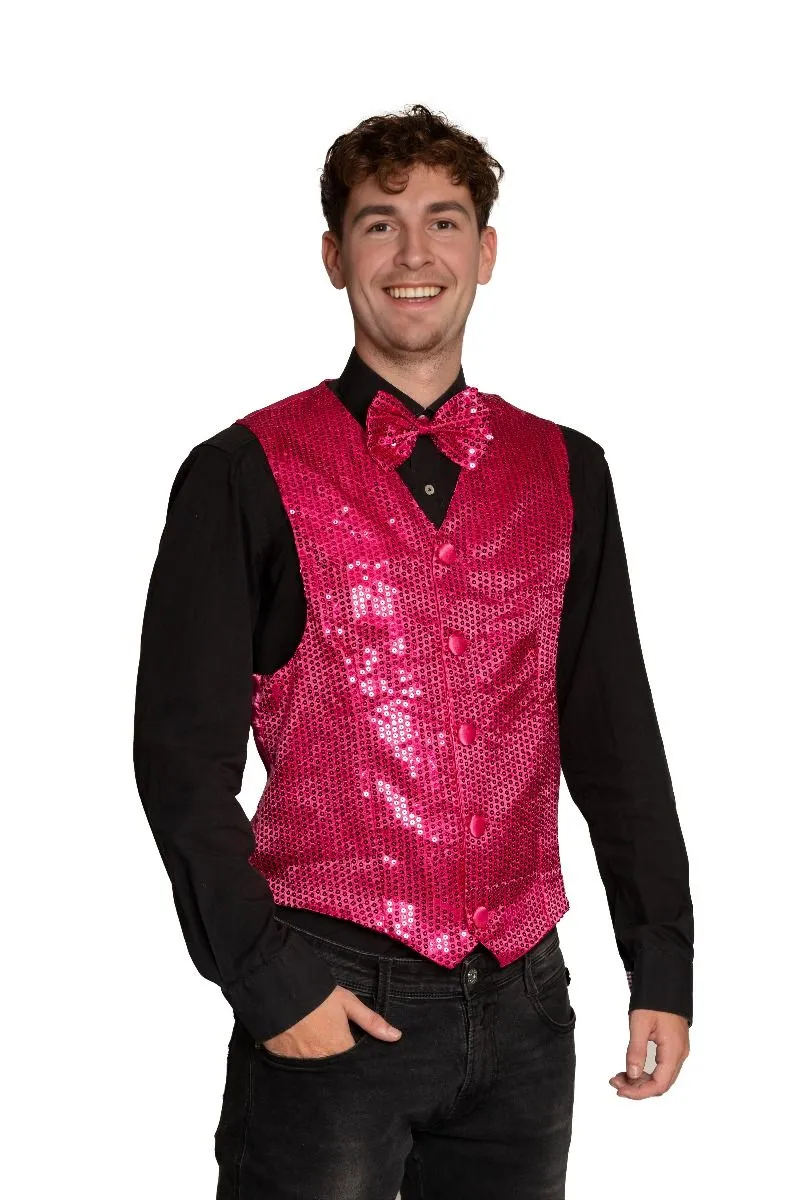 Gilet Pailletten Roze met Strik