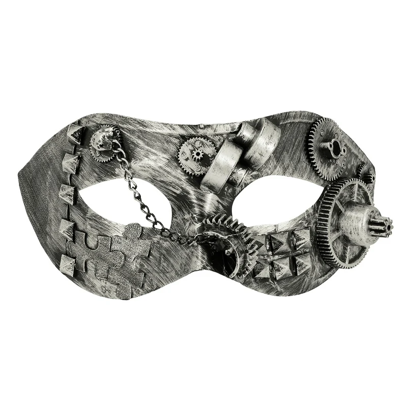 Steampunk oogmasker Steamgear zilver heren met tandwielen