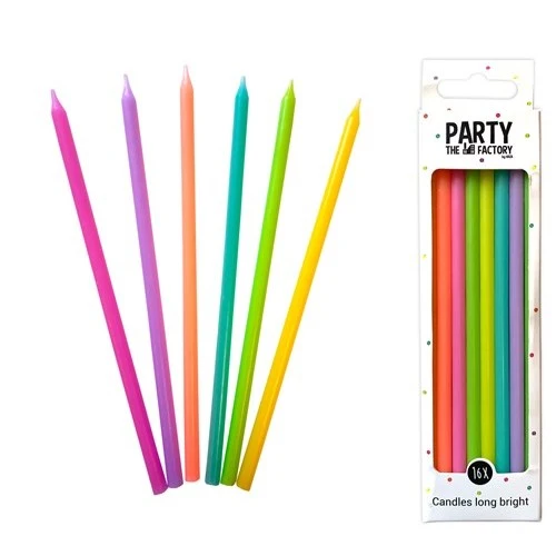 Taartkaarsjes Long Bright – Multicolor – 15 cm – 16 stuks