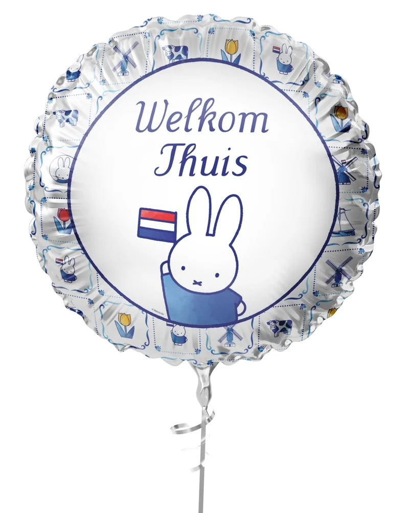 Folieballon Nijntje Delfts Blauw Welkom Thuis 45cm
