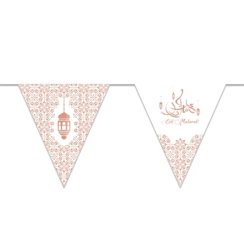Vlaggenlijn / slinger - 4,5 meter - Eid Mubarak - roségoud vlaggetjes