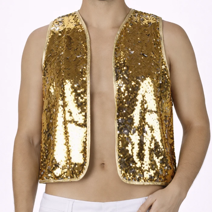 Gilet pailletten goud heren maat S