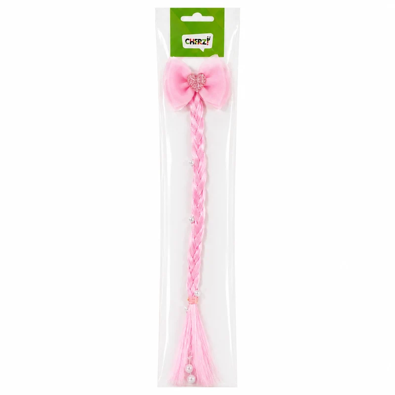 Haarextension met strikje en parels roze