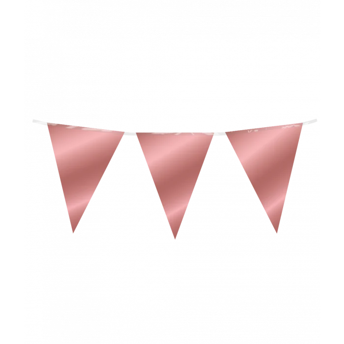 Vlaggenlijn / slinger - 10 meter - roségoud metallic vlaggetjes
