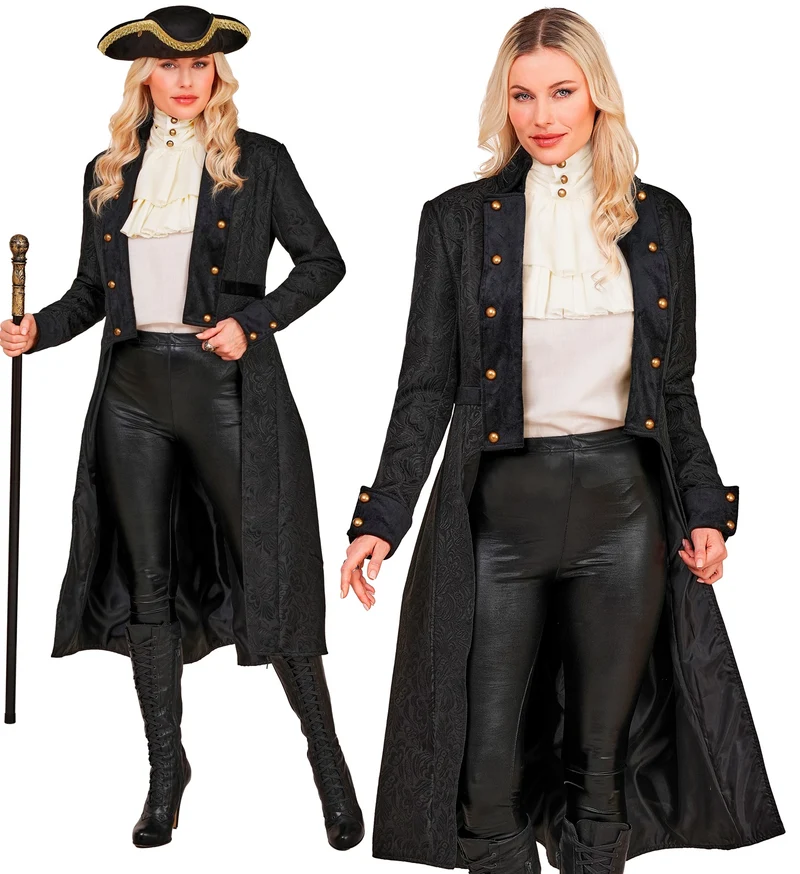 Victorian jas dames zwart met goudkleurige knopen