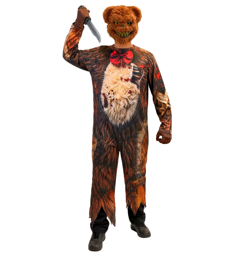 Zombie beer jumpsuit heren bruin met beermasker