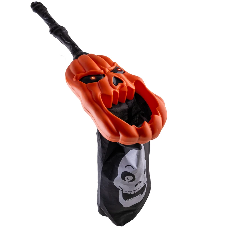 Snoepzak Halloween pompoen met steel en skeletprint