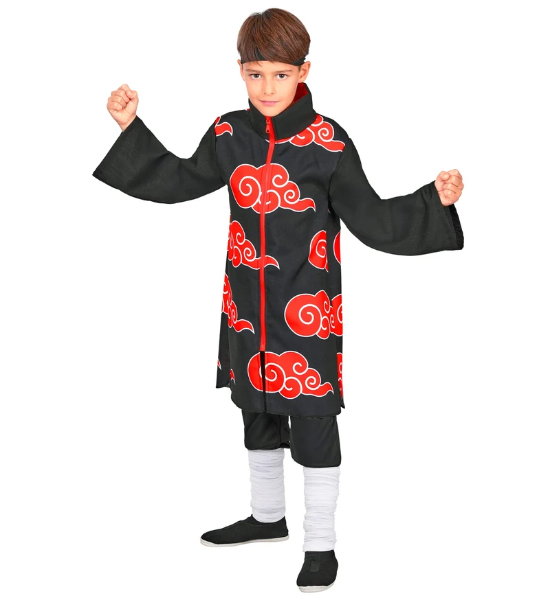 Ninja tuniek jongens zwart met rode wolkenprint