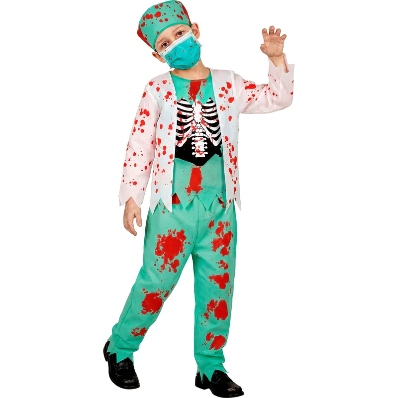 Zombie dokter kostuum jongens met hoedje en mondmasker