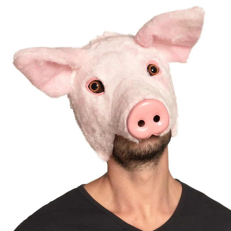 Varken masker pluche roze halfmasker heren