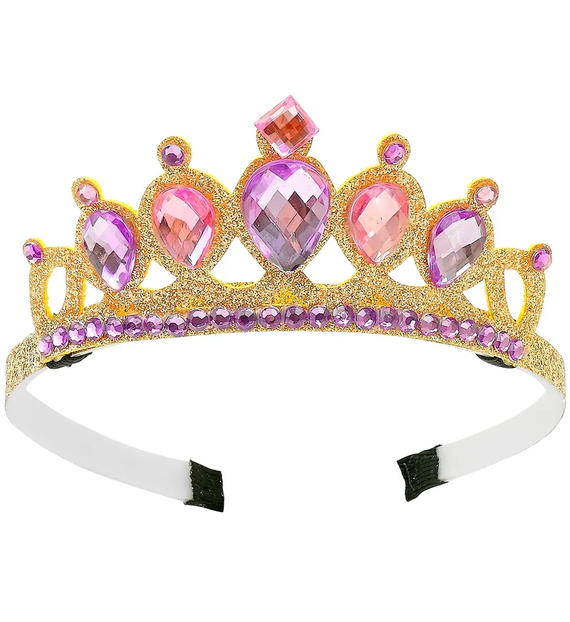 Prinsessen tiara goud met roze en paarse steentjes