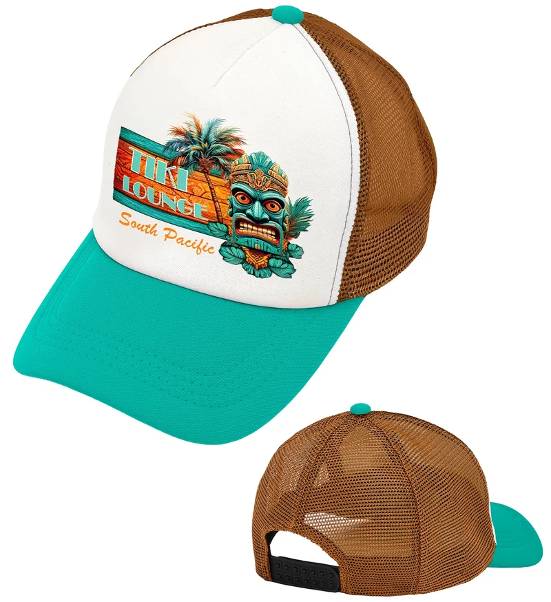 Tiki pet zomer party wit turquoise met meshachterkant