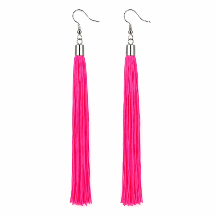 Oorbellen franjes neon roze