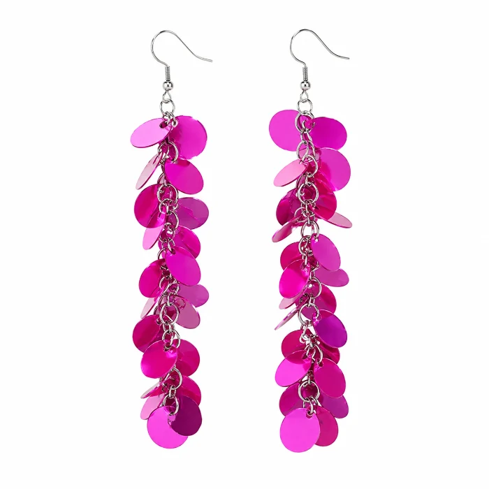 Oorbellen pailletten roze - smal - 8cm