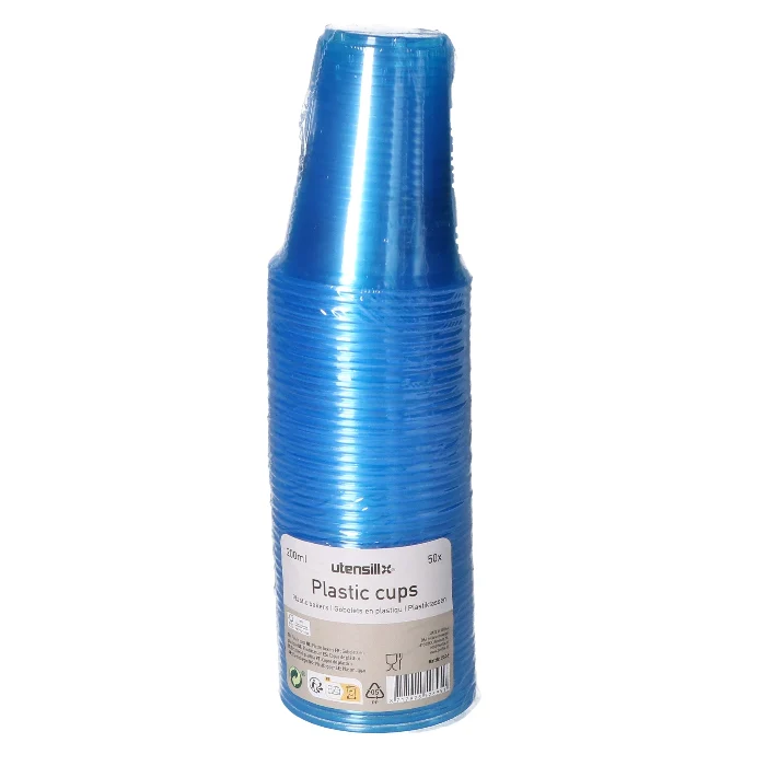 Bekers plastic blauw – 50 stuks (200 ml)