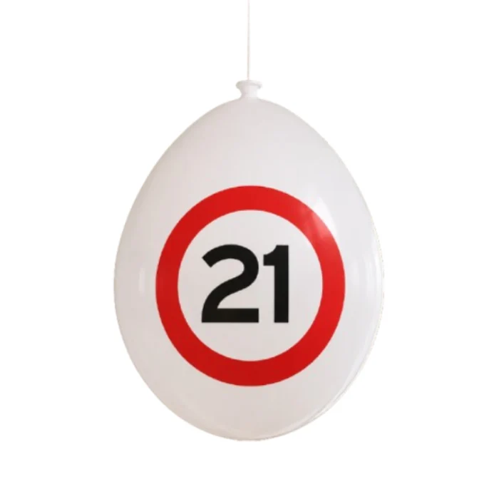 Ballonnen 21 jaar rood/wit 30 cm - 10 stuks