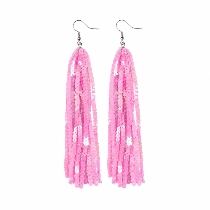 Oorbellen pailletten roze - breed - 18cm