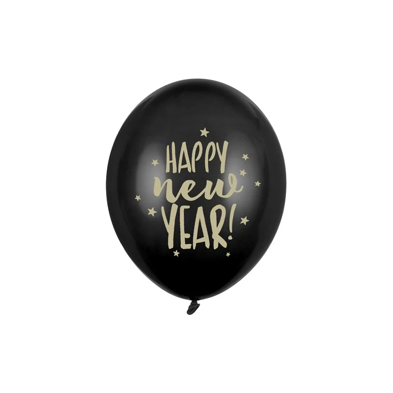 Happy new year ballonnen 6 st - Zwart 30 cm