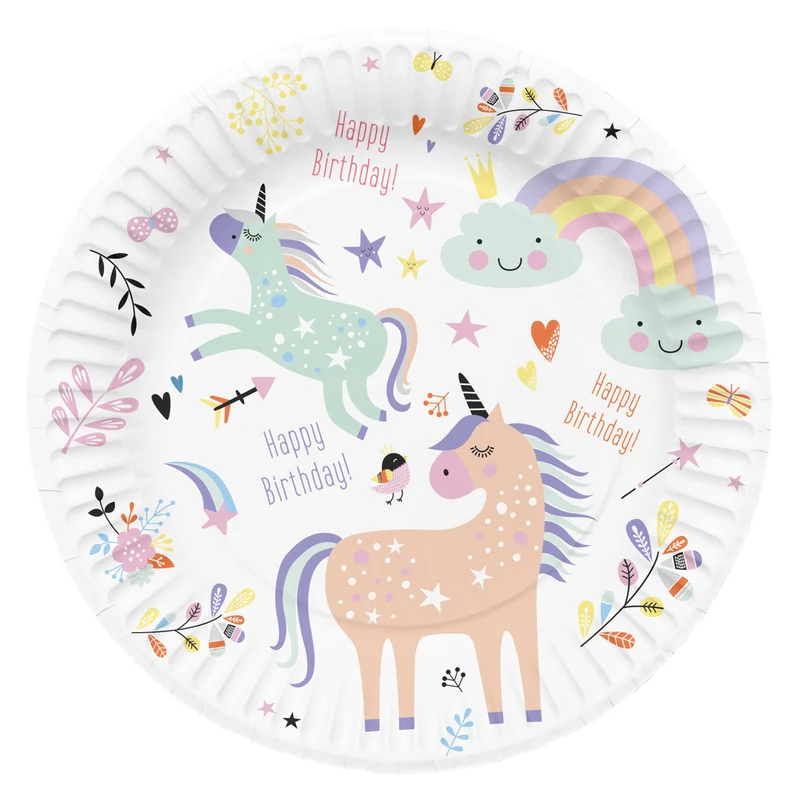 Papieren Borden - Unicorns & Rainbows - 23 cm - 8 stuks