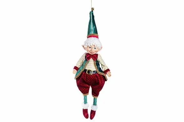 Cosy & Trendy Kerst Elf Hanger - 25x10x24cm - Bordeaux/Groen