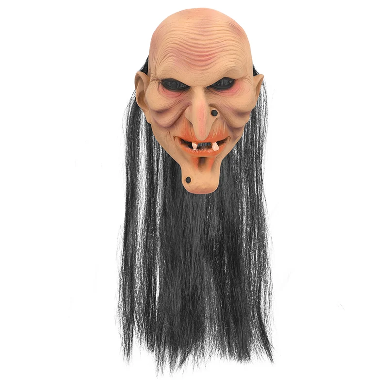 Latex hoofdmasker Creepy butler met lang zwart haar heren