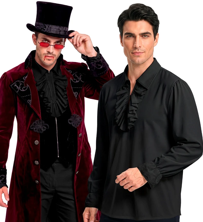 Jabot shirt zwart heren historisch personage