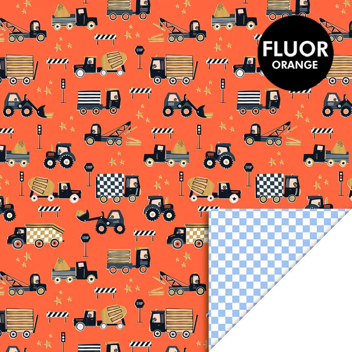 Cadeaupapier Dubbelzijdig Verkeer Oranje/Sky Blue