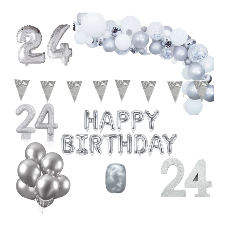 24 jaar Verjaardag Versiering Pakket Zilver XL
