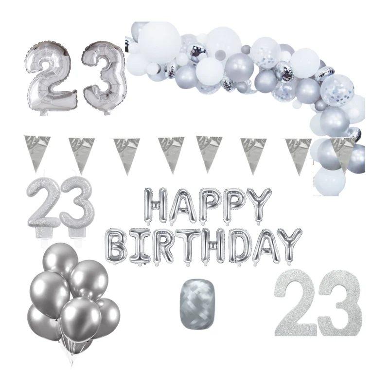 23 jaar Verjaardag Versiering Pakket Zilver XL