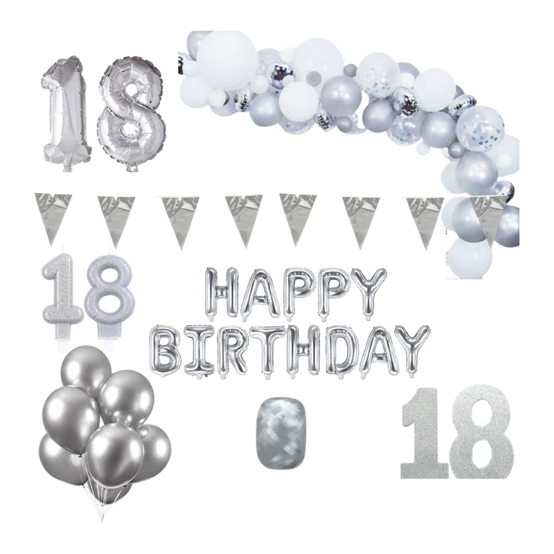 18 jaar Verjaardag Versiering Pakket Zilver XL