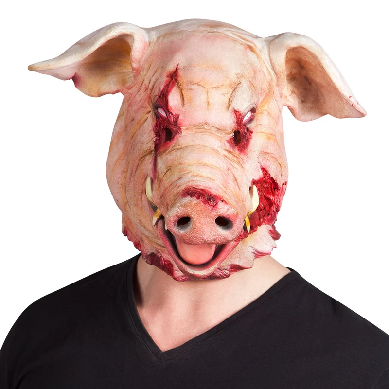 Latex hoofdmasker bloederig varken roze heren