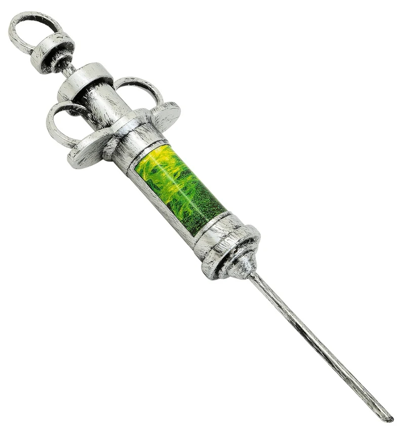 Injectiespuit zilver met groene vulling 30 cm