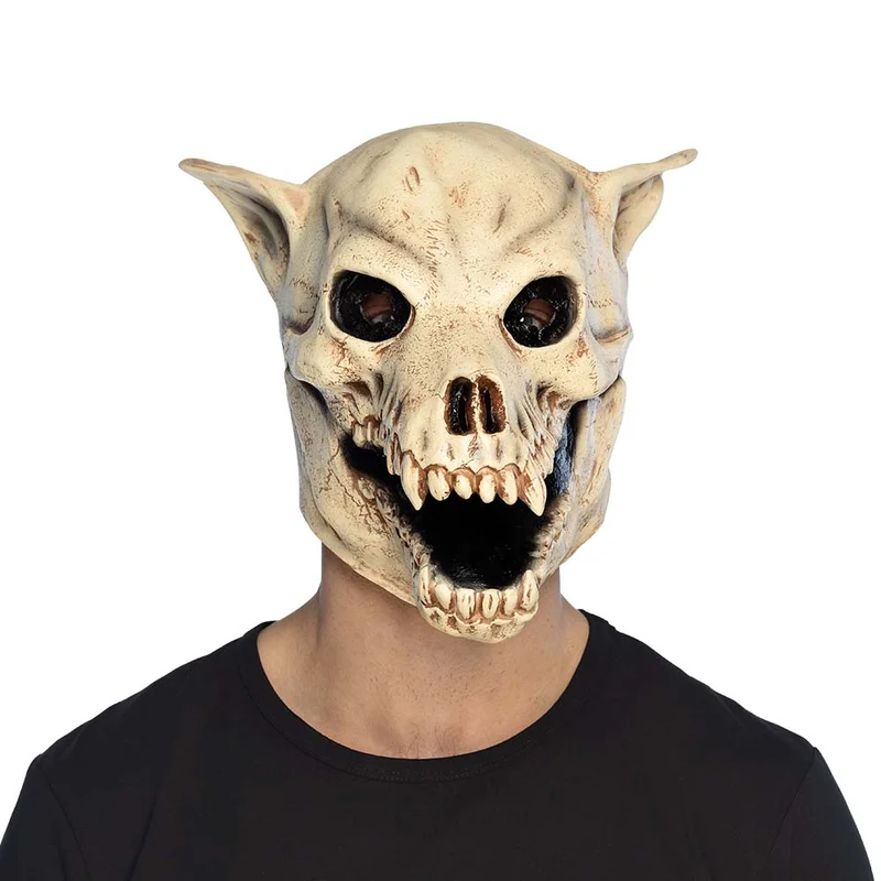 Latex hoofdmasker hondenschedel botkleurig voor heren