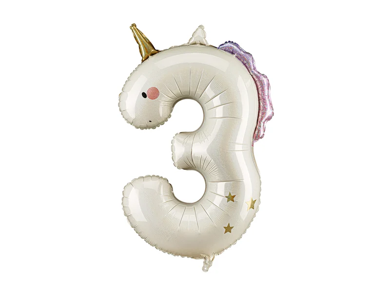 Folieballon Cijfer 3 Unicorn (93cm)