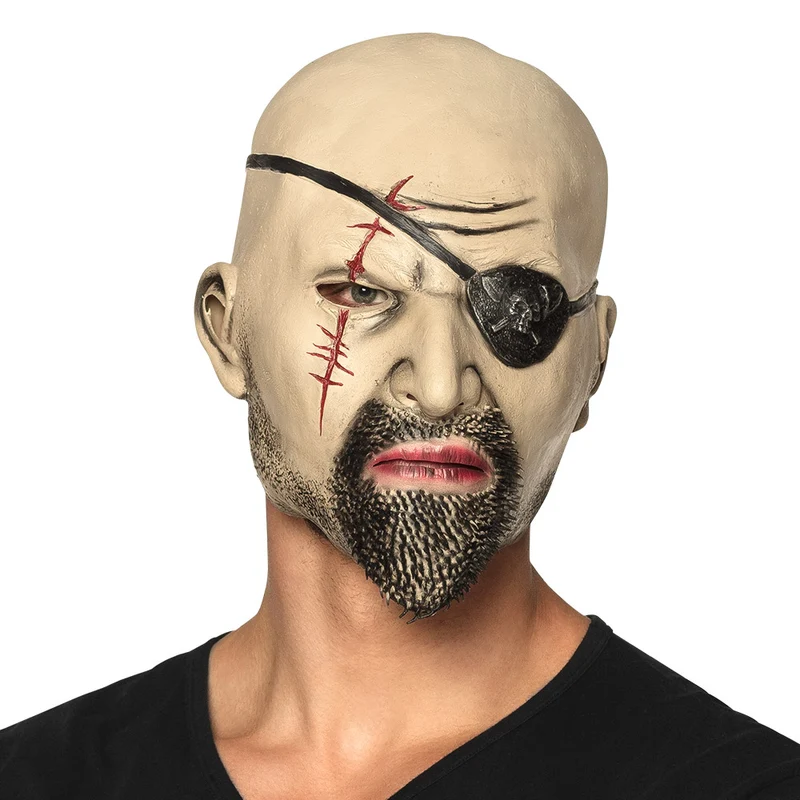 Latex hoofdmasker piraat met ooglap en baard heren