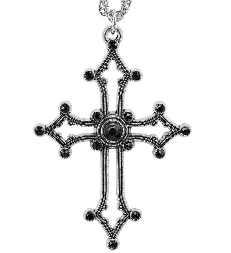 Ketting gothic kruis zwart met steentjes dames en heren