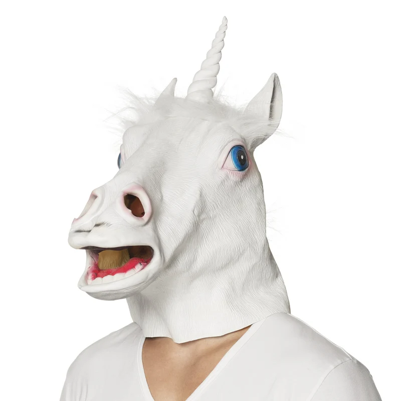 Latex hoofdmasker eenhoorn Snowy wit met manen