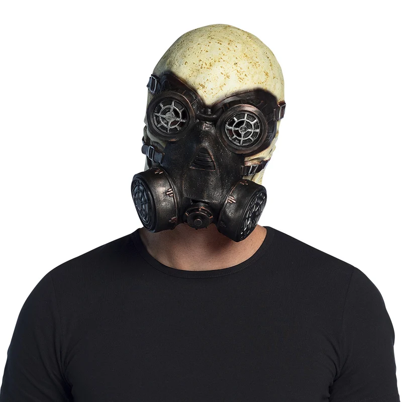 Latex hoofdmasker Gas skull met gasmasker heren