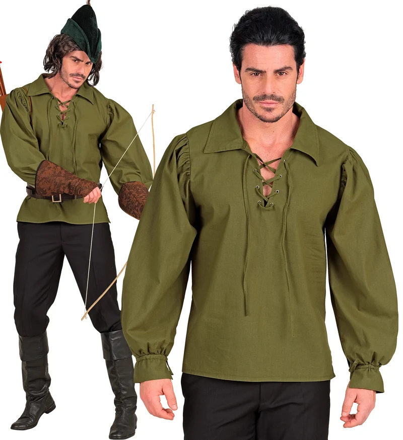 Middeleeuws shirt groen heren met veterhals