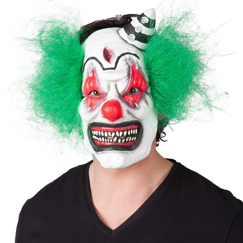 Horror clown masker latex met groen haar heren