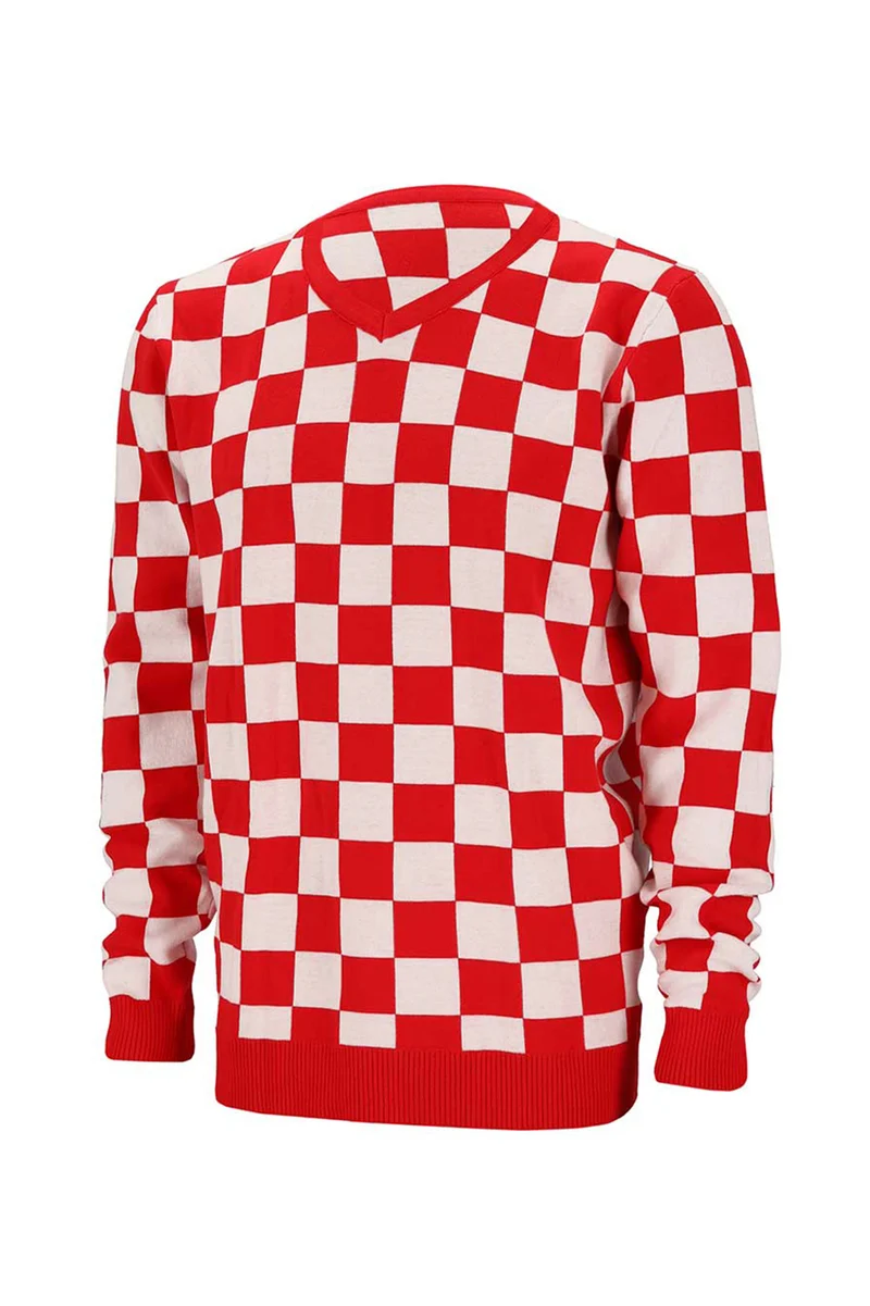 Gebreide Trui Brabant Rood/Wit Geblokt