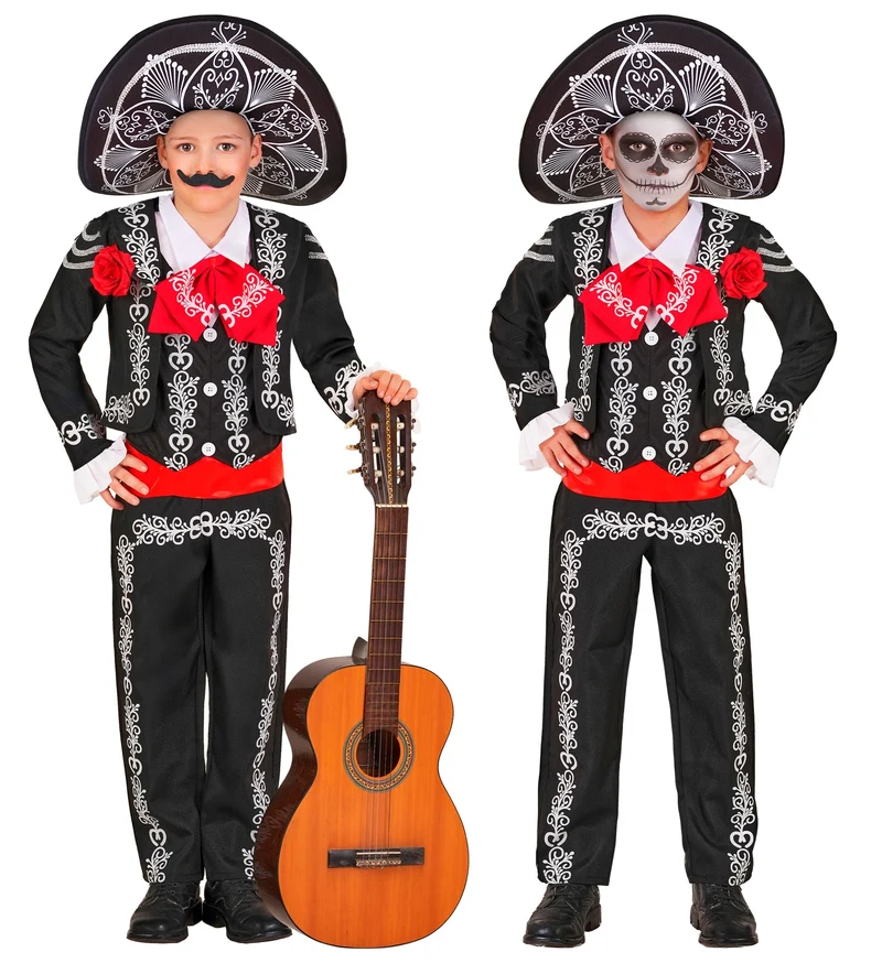 Mariachi Día de los Muertos kostuum jongens zwart 4-delig