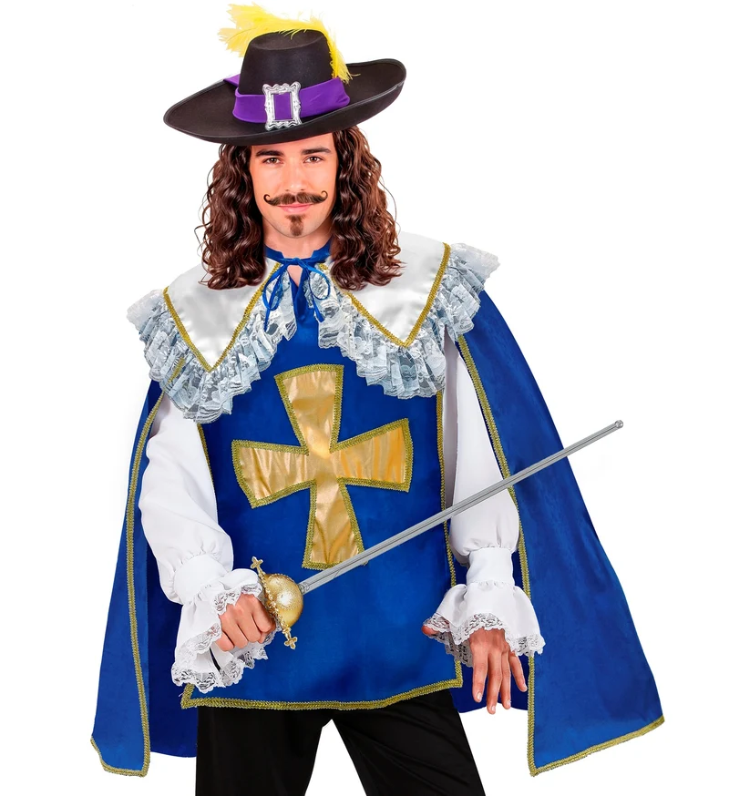 Musketier jas heren blauw met goudkleurig kruis