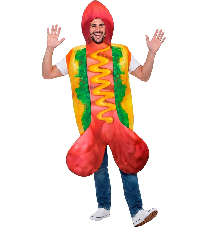 Hot cock kostuum heren hotdogtuniek met capuchon