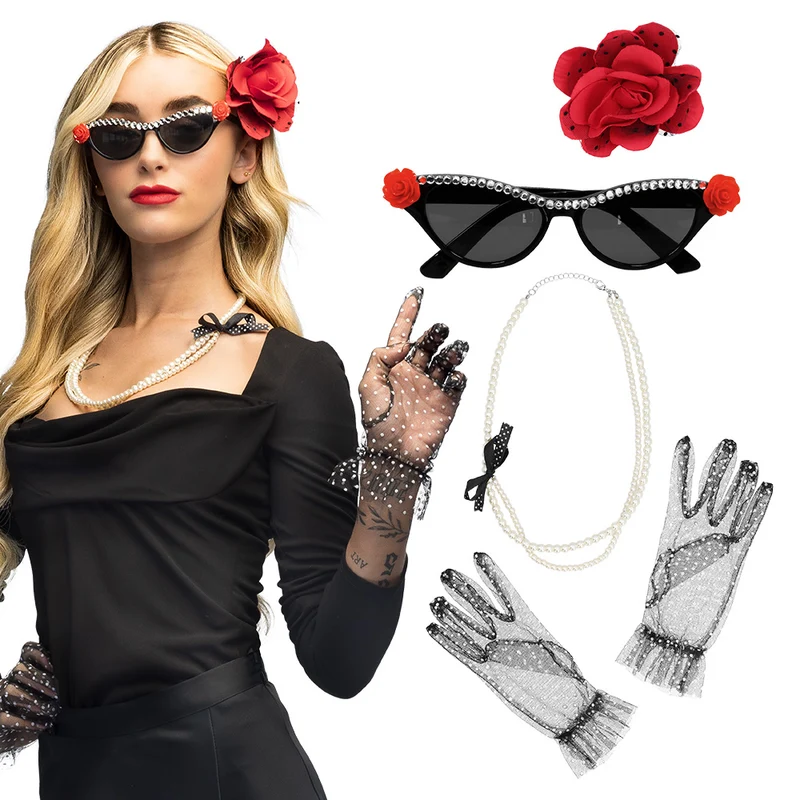 Jaren 50 accessoireset dames rock 'n roll met bril en ketting