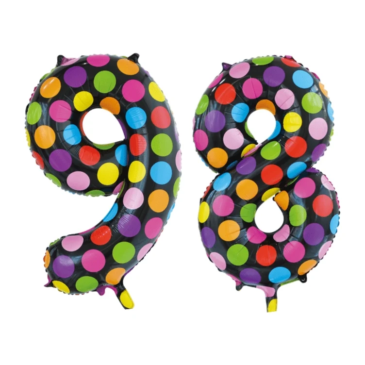 Folieballon 98 jaar stippen 86cm