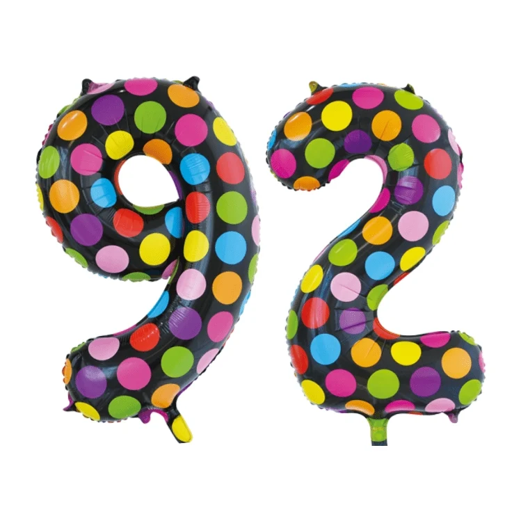 Folieballon 92 jaar stippen 86cm