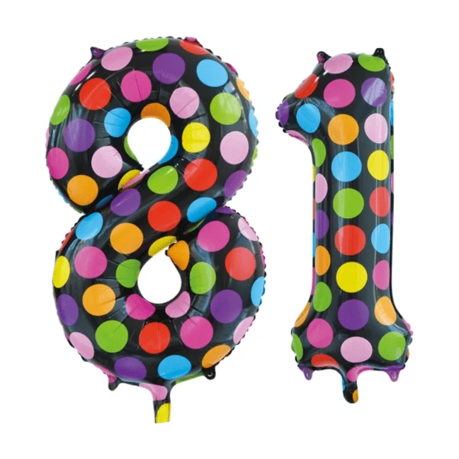 Folieballon 81 jaar stippen 86cm