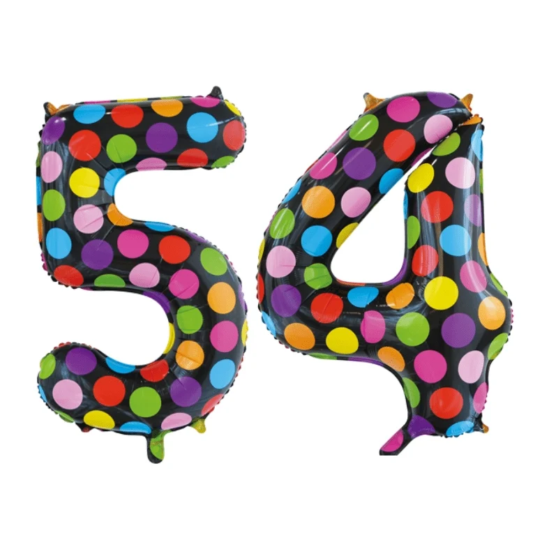Folieballon 54 jaar stippen 86cm